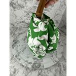 Old Navy Vintage Women Wooden Hinged Clutch Purse Green White Floral Canvas Tiki Photo 3
