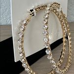 Forever 21 Elegant Gold Large Hoop Earrings with Crystals 4” Photo 2