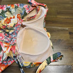 Beach Bay Vintage Floral One Piece Bikini Gold Faux Wrap Skirt 10 Retro Pin Up Photo 6