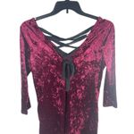 A Byer 90s Y2K Burgundy Crushed Velvet Black Tie Up Back V-neck Dress L Holiday Photo 4