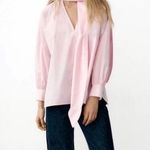 ZARA Pink Poplin Neck Tie Long Sleeve Blouse Small Photo 0