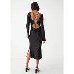 & Other Stories & Other Stories Open Back Midi Dress Size Small Black Satin Long Sleeve Cocktail Photo 13