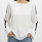 Rachel Rachel Roy Cream Black Stripe Long Sleeve Button Up Blouse Shirt Top S White Photo 0