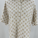 Loft  Women’s Small Embroidered Short Sleeve Collared Button Top Boho Cream Tan Photo 0