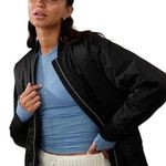 Athleta Sateen Bomber Jacket Black Women's Size XL NWT Sleek Zip Oversized Fit Photo 0