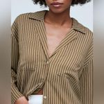 Madewell  Resort Long-Sleeve Shirt Dark Olive Green Striped Size Medium Photo 4