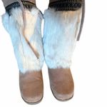 BEARPAW Genuine Sheepskin Suede Rabbit Fur-Trimmed Wedge Boots Women’s 8 Photo 10