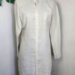 HIHO Linen Striped Button Down Shirt Dress White Photo 0