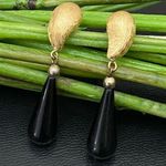 Givenchy Vintage Signed Brushed Gold-tone Black Teardrop Dangle Earrings 10.6g Photo 0
