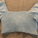 Privy  Blue Puff Sleeve Crop Blouse Photo 5