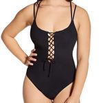 Skinny Dippers Swimsuit Size Large NEW Jelly Beans Suga Babe Lace Up Black NWOT Photo 2