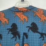 Jane and Delancey  Teal Horse Print Button Up Shirt Boho Western Long Sleeve Sz XL Photo 6