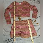 House of Harlow 2 pc Set Knit Shorts & Tie Front Top/Cardigan Sz L Chevron Pink Size L Photo 3