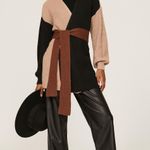 Love, Whit by Whitney Port Brown Colorblock Tie Waist Wrap Cardigan Sweater XS Photo 0