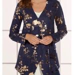 J.Crew Soft Surroundings Samsara Cardi Dark Blue Gold Leaf Faux Suede Cardigan Jacket Photo 0