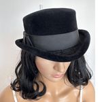 Vintage 50's French Black Velvet Cocktail Hat with Ribbon band retro veil style Photo 5