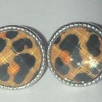 Leopard Print Dainty Boho Stud Earrings Orange Photo 0