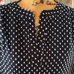 Ann Taylor Navy and White Shirred Split Neck Popover – Size Small Photo 2