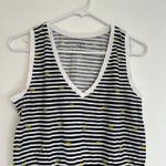 Loft ANN TAYLOR White Black Stripe Pineapple Fruit V-Neck 100% Cotton Tank Top Photo 1