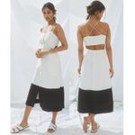 Maeve Anthropologie Linen Colorblocked Midi Dress Black & White Photo 8