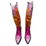 Azalea Wang Hendrix Western Cowboy Boot Knee High Pink/Orange Metallic Sz 9 Pink Photo 3