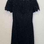 Laurence Kazar Vintage Black Short Sleeve Beaded Sequined Midi Cocktail Dress Sm Photo 0