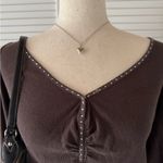 EXPRESS Brown Rhinestone Hemline Ribbed Long Sleeve Shirt Photo 2