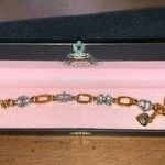 Juicy Couture Retro  Gold Chain Silver Crystals Puffy Heart Bracelet Photo 0