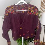 Free People Ava Embroidered V-Neck Pullover Top M Photo 1
