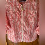 Michael Kors  fern leaf full zip roll‎ tab sleeve top size medium Photo 3