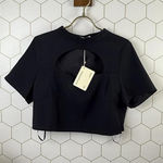 Pepper Mayo Black Short Sleeve Crop Top with Front Cutout Photo 0