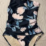 Nani Swimwear Cascade One Shoulder midnight Floral Swimsuit Small Blue Photo 0