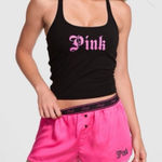 PINK - Victoria's Secret PINK VICTORIA’S SECRET Silky Pajama Shorts Rose Pink & Black Bling PINK Logo XL Photo 0