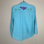 SeaSalt Aqua Button Up Shirt Sz Small Handpainted Blue Photo 5