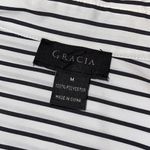 Gracia Women’s 3/4 Sleeves Stripe Asymmetric Midi Shirt Dress Medium Blue Tan Wh Photo 8