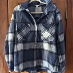 Como vintage  Shacket Women’s Medium Navy Plaid Flannel Jacket Warm Fall Photo 0