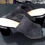 Adrienne Vittadini   Wo size 9.5 Black Textured STRETCH CLOTH Mules silver accent Photo 0