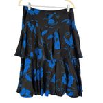 Blue Floral 100% Silk Tiered Black Midi Skirt Korean Made Women’s Size 10 Photo 1