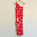 Adrianna Papell  Red Floral One Shoulder Maxi Dress Ruffle Size 4P Wedding Spring Photo 5