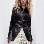 ZARA  Black Fitted Faux Leather Overshirt NWOT Photo 2