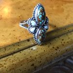 Natural White Buffalo Blue Turquoise Sterling Silver Ring Size 10 Photo 6
