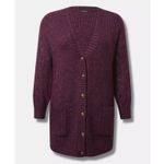 Torrid  Boyfriend Cardigan Pointelle Sleeve Sweater Burgundy Long Line Oversized Photo 1