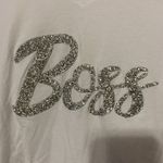 Lane Bryant SIZE 26/28 WHITE SHORT SLEEVE VNECK TSHIRT W/3D SILVER Glitter BOSS Photo 3