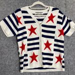 Crystal Kobe Cotton Knit Cardigan S Stars Stripes Patriotic Red White Blue Photo 0
