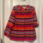 Elementz Kim Roger Petite Blouse with Adjustable Sleeves Red Orange Black Stripe Size PXL Photo 3