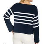 FAHERTY Cotton Sport Jersey Tee Strriped Navy White Size Medium Flared Sleeve Blue Photo 1