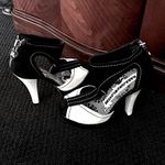 Harajuku Lovers  Black & White Suede T-Strap Platform Heels Photo 2