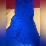 EXPRESS blue sleeveless hidden side zip flare eyelet shoulders dress Size 8 Photo 2