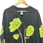 Sag Harbor  Women Button Blouse 18 Black Green Floral Collared Top Whimsical Boho Photo 2