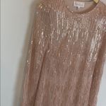 Champagne Pink Sequin Fringe Long Sleeve Mini Party Dress Size L Photo 4